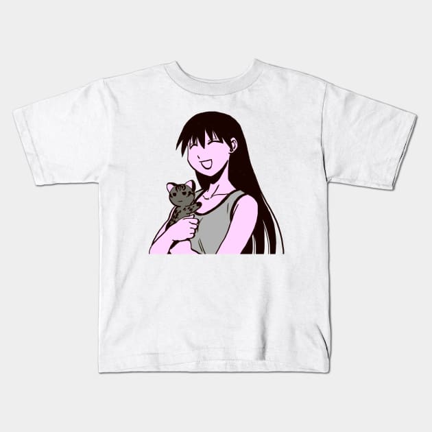 I draw pink pastel happy sakaki hugging the iriomote cat maya / azumanga daioh manga Kids T-Shirt by mudwizard